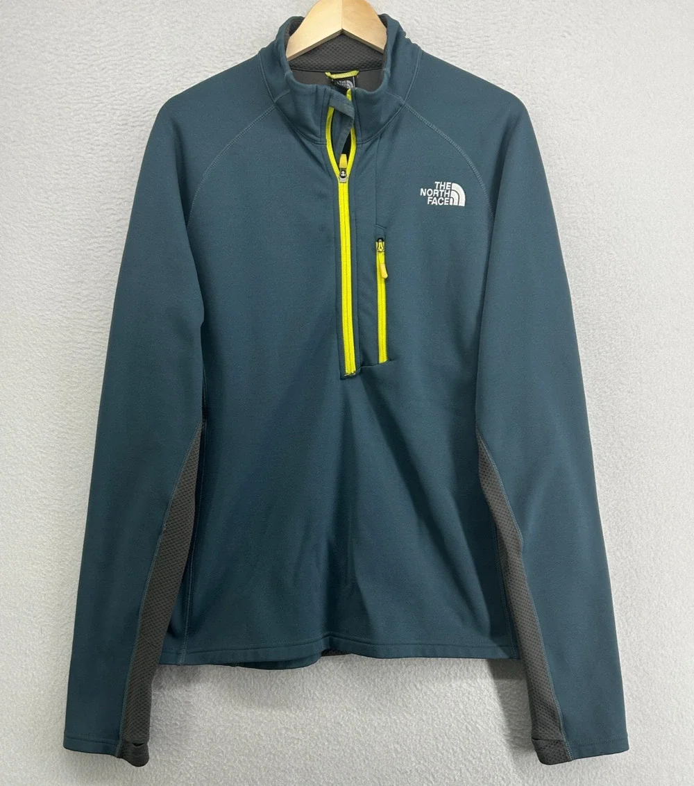 THE NORT FACE Fleece Mens L Apex Soft Shell Baselayer 1/2 Zip Winter Blue Gray